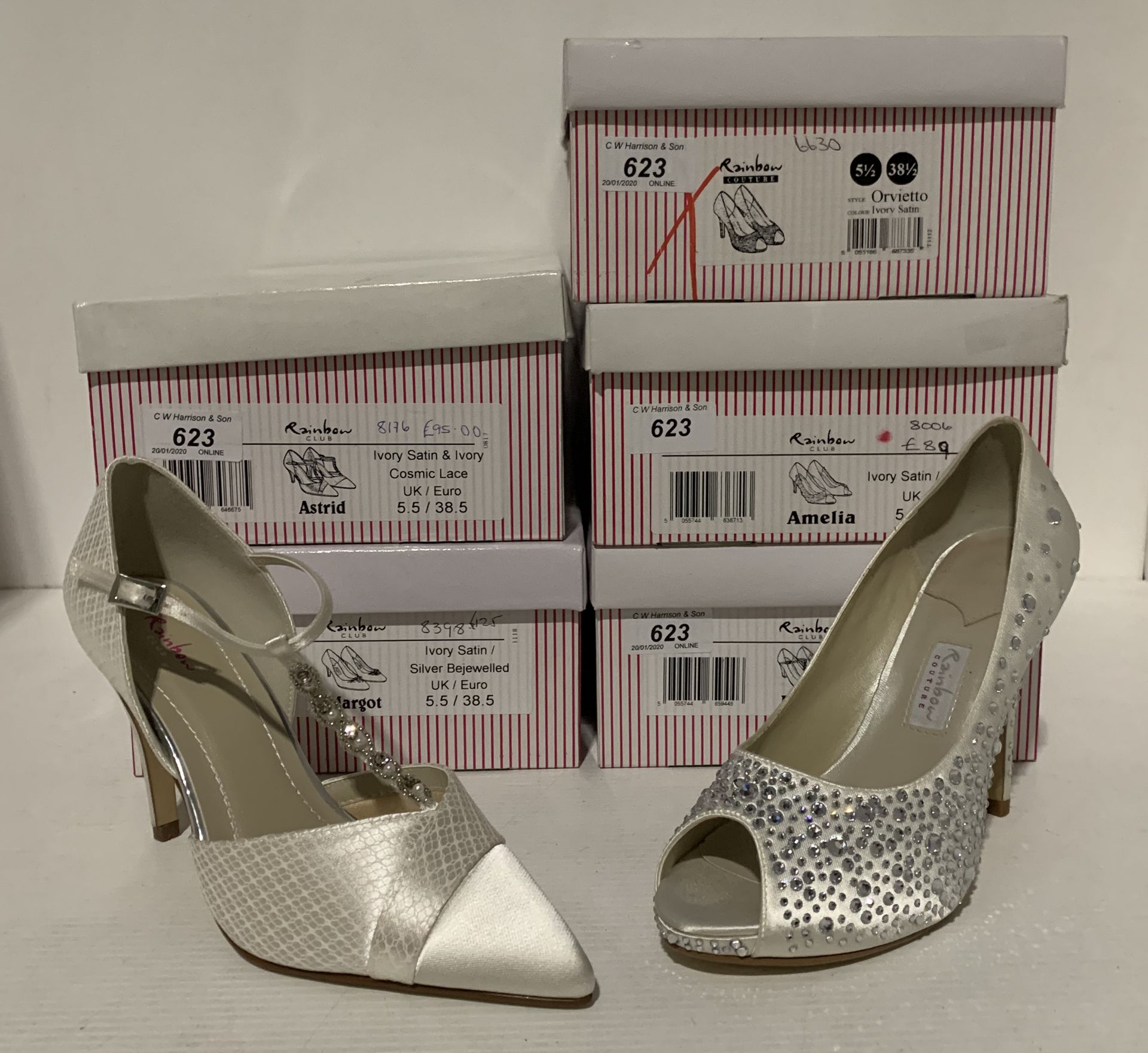 5 x pairs of bridal shoes by Rainbow Club - size 5.5/38.