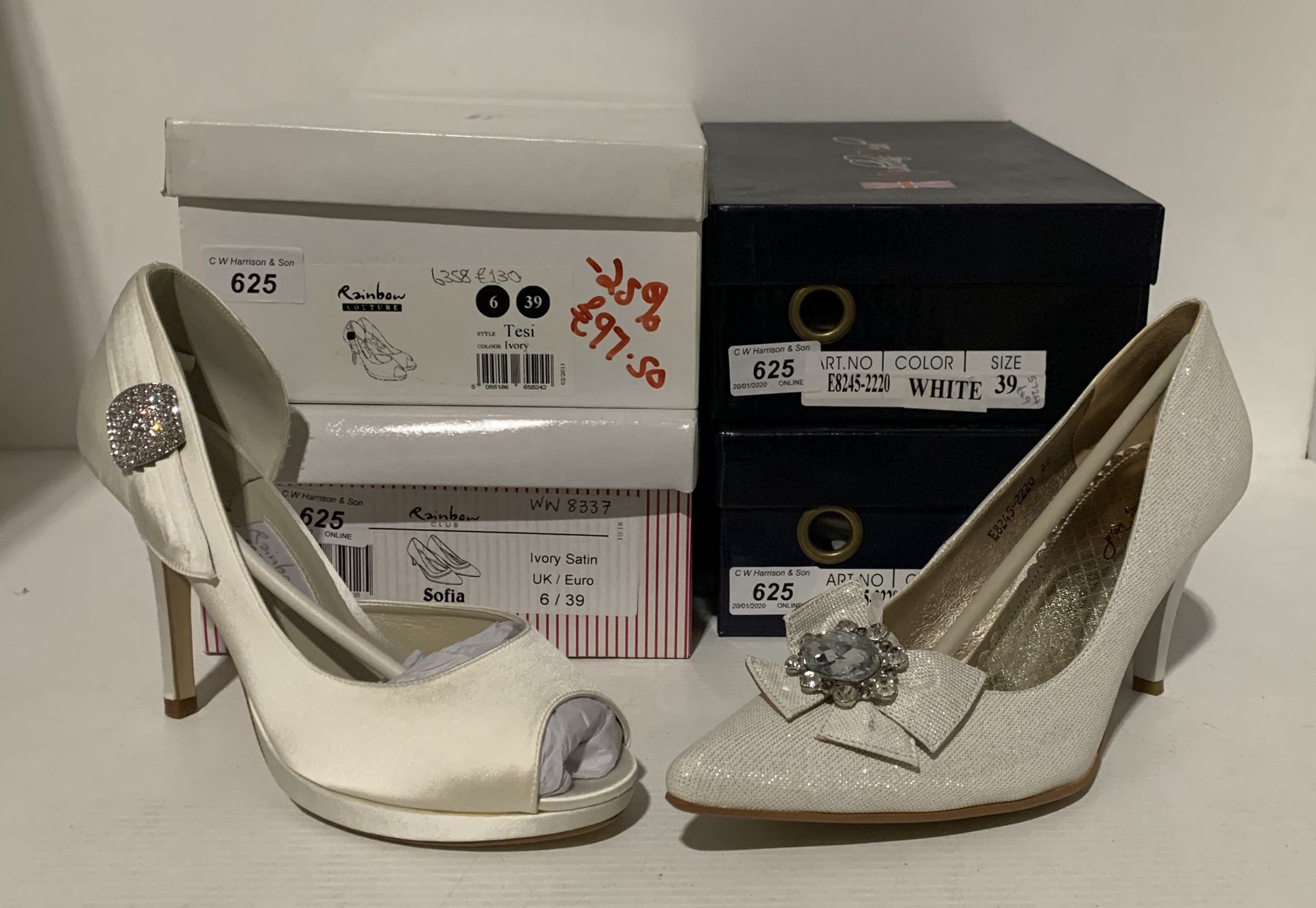 4 x pairs of bridal shoes by Rainbow Club & Nicholas Reid - size 6/39