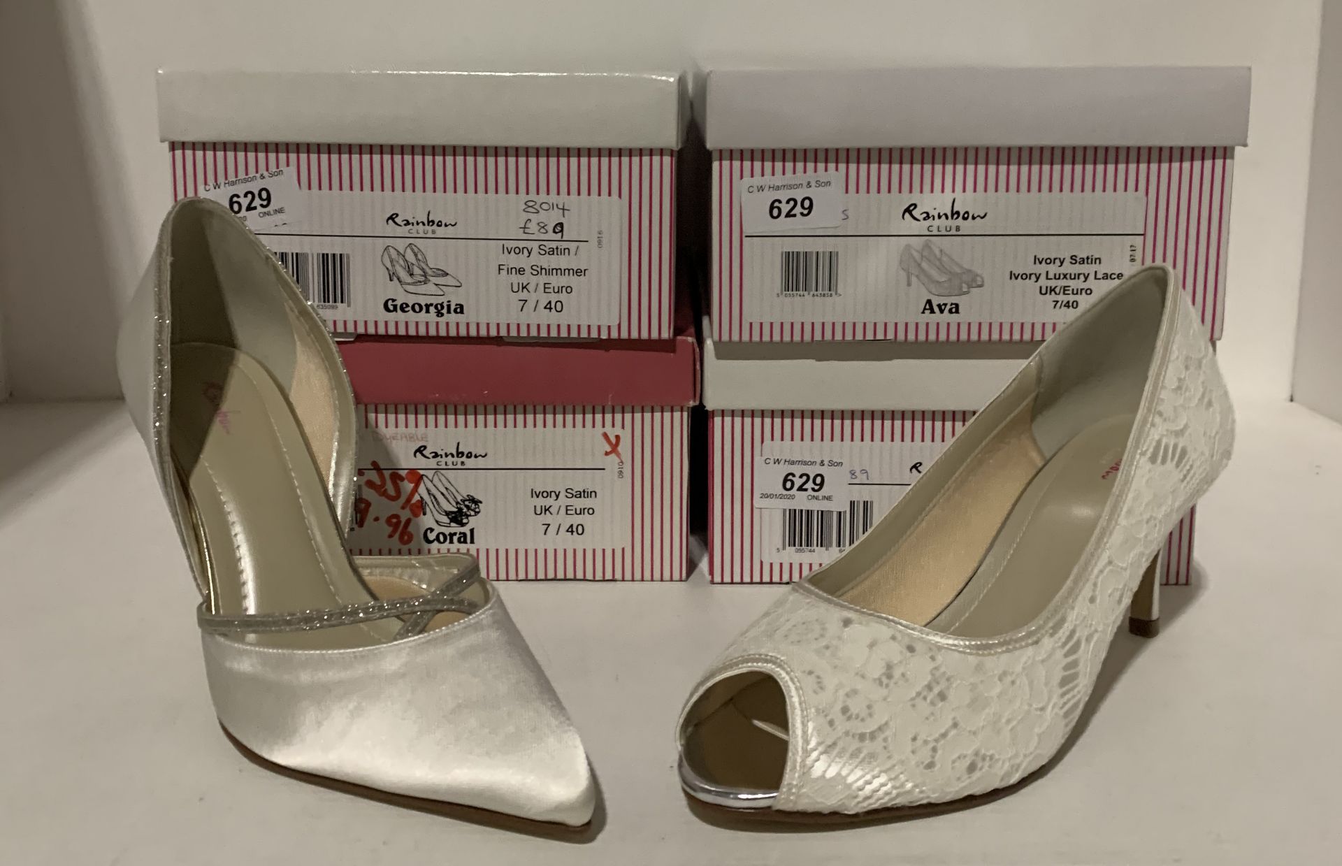 4 x pairs of bridal shoes by Rainbow Club - size 7/40