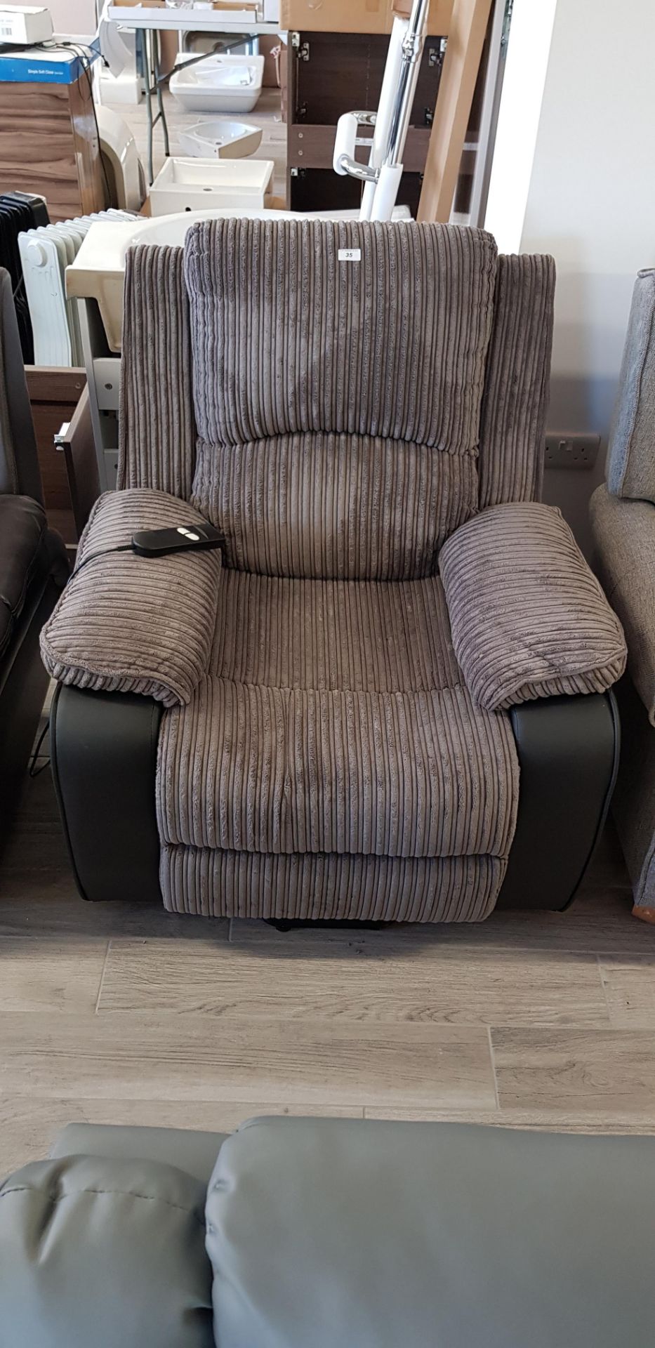 Grey cord electric recliner chair