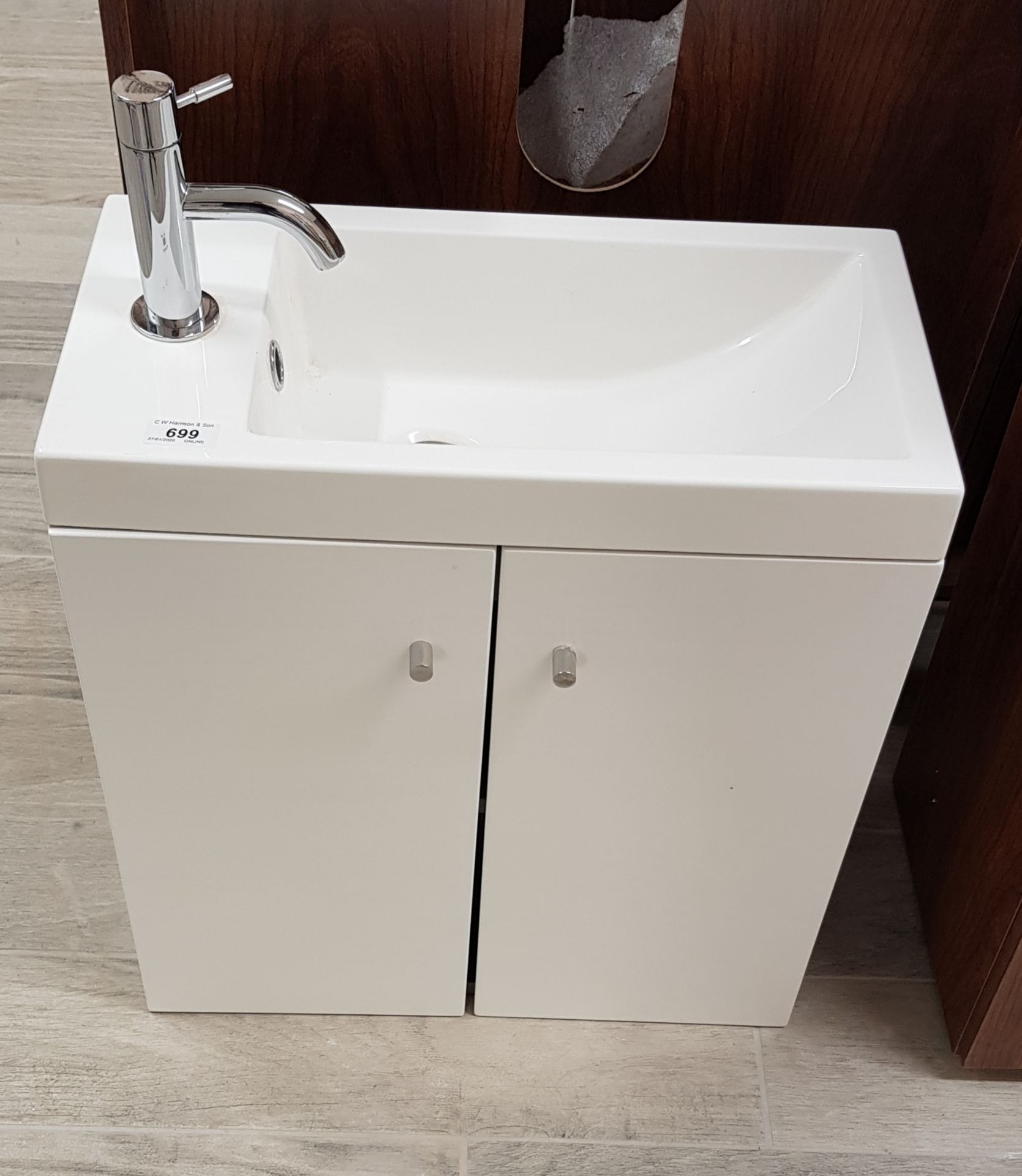 500 x 250mm twin door wall hung cloakroom vanity unit with resin basin,