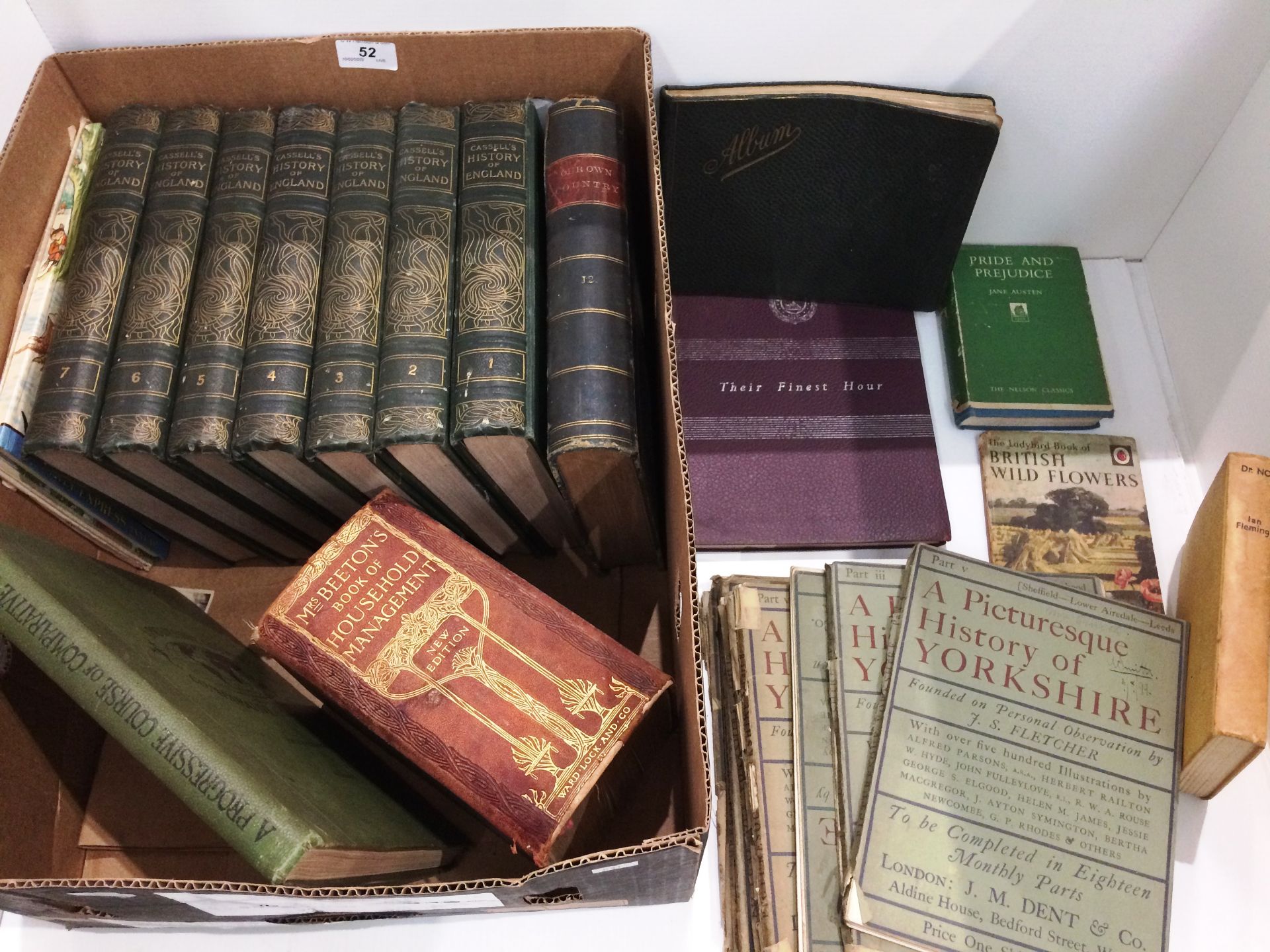 Seven volumes of Cassell's History of England, ten volumes A Picturesque History of Yorkshire by J.