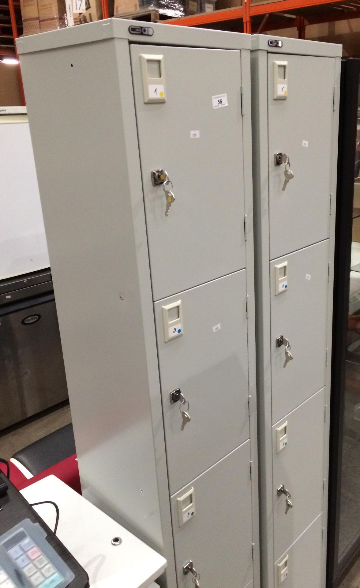 2 x grey metal four section lockers complete with keys