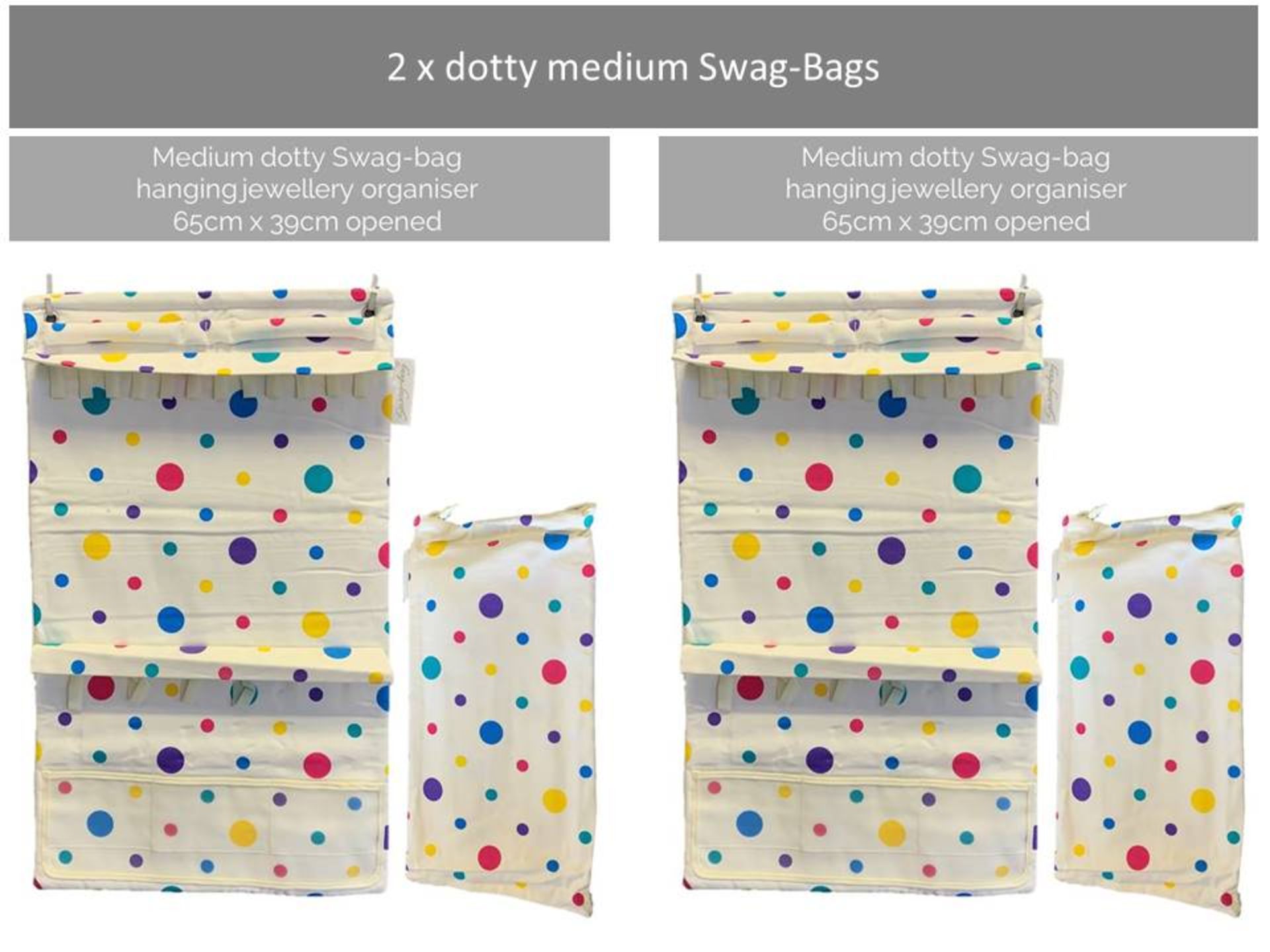 2 x Swag-Bag jewellery organisers - two dotty medium Swag-Bags,