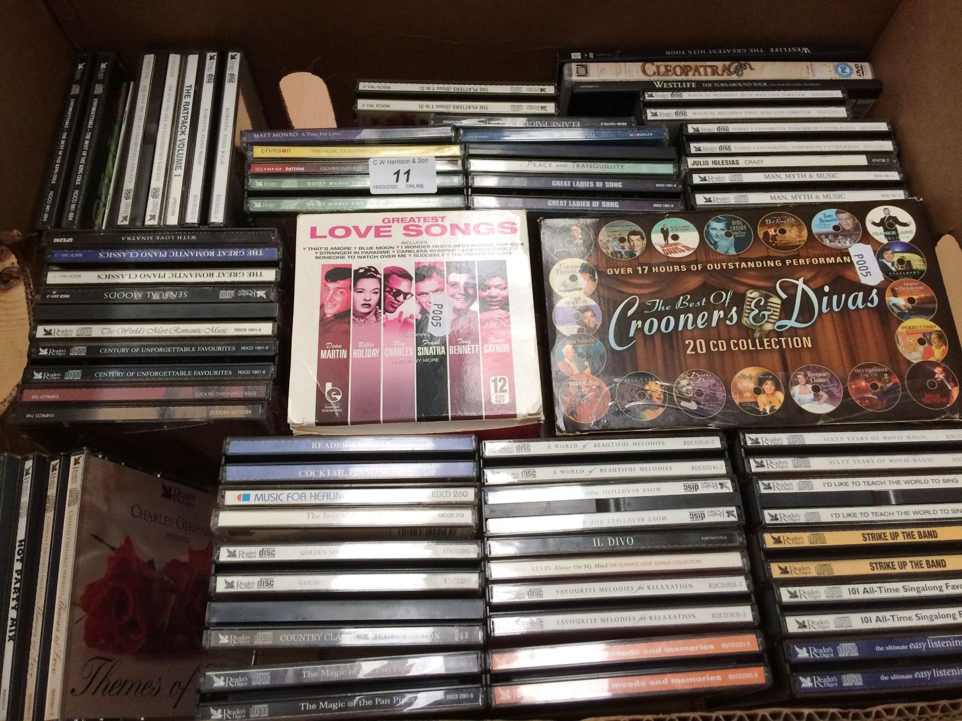 Contents to box - 2 boxed CD sets - The Best of Crooners and Divas and Greatest Love Songs and 45