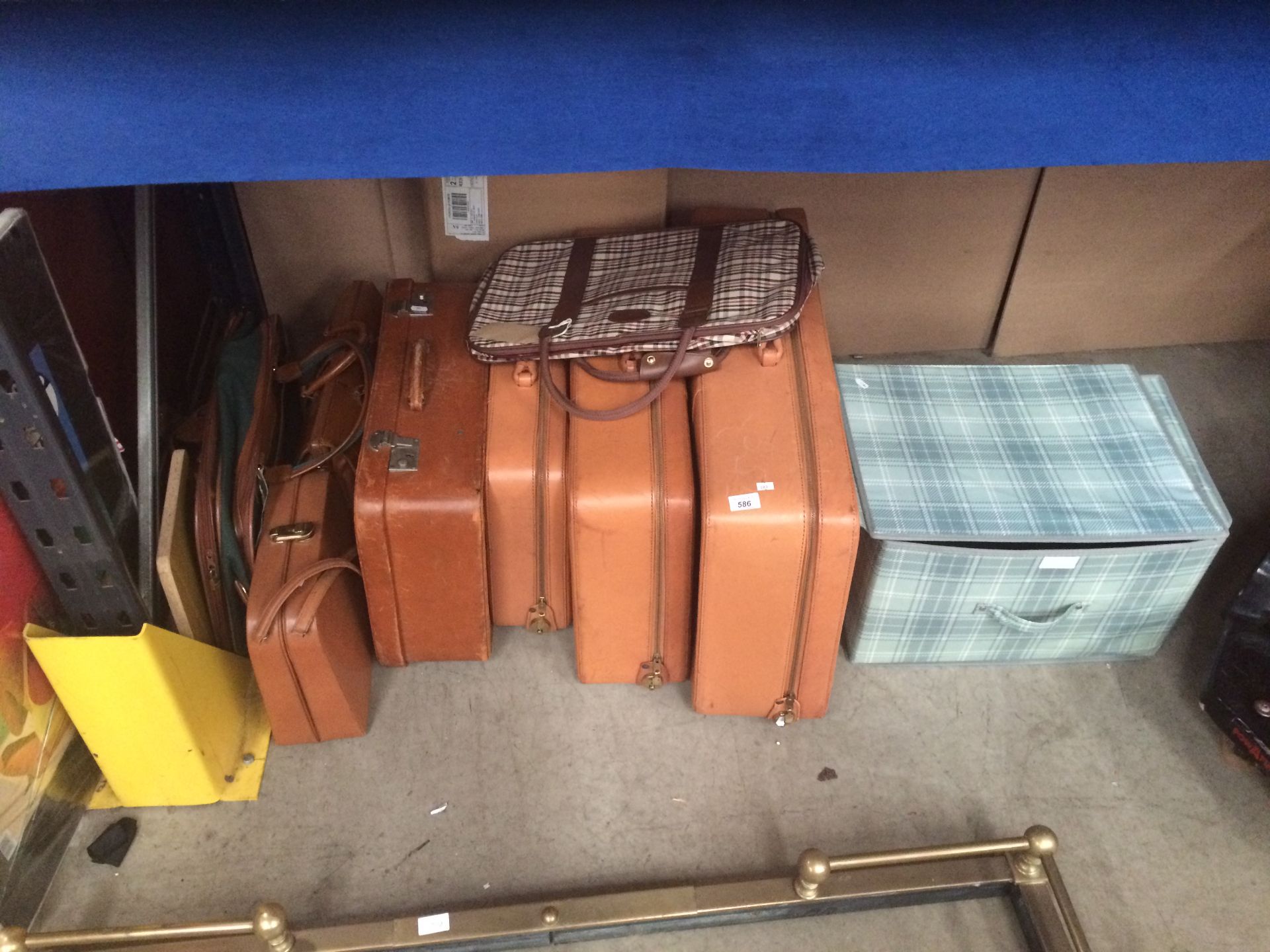 4 x tan leather suitcases and 5 x assorted bags