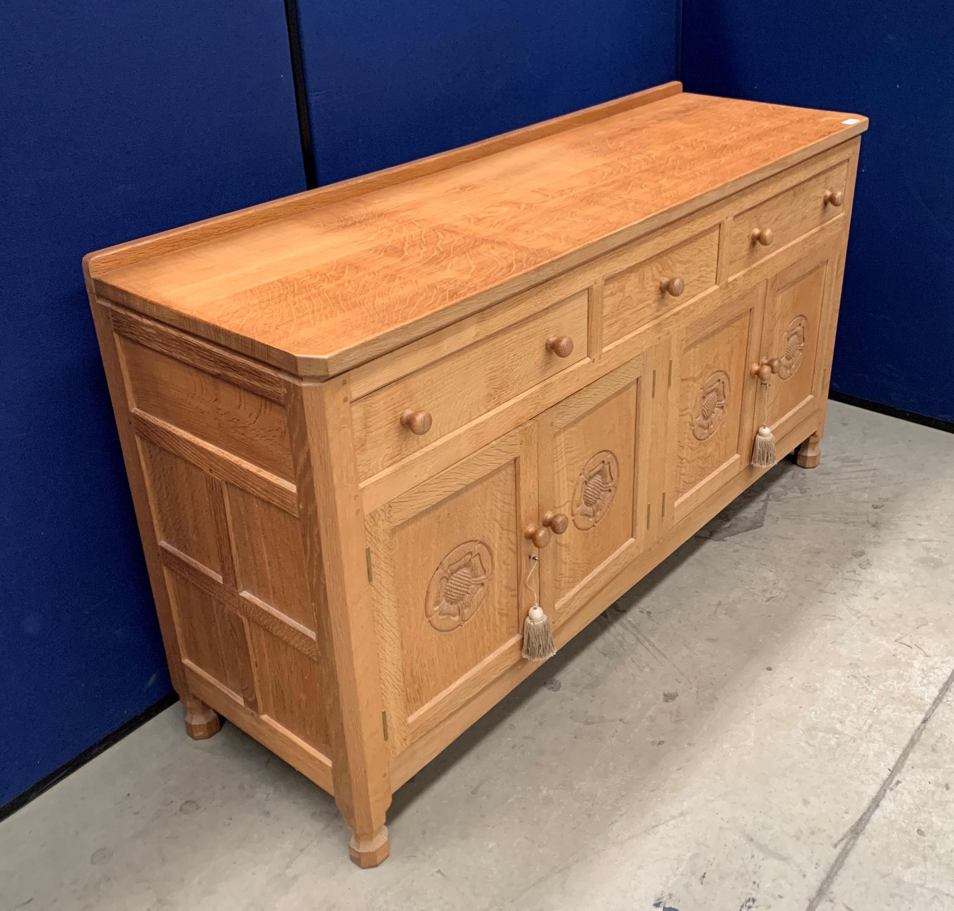 AN ALBERT JEFFRAY, SESSAY, EAGLEMAN OAK SIDEBOARD with adzed top - three drawer, - Image 2 of 7
