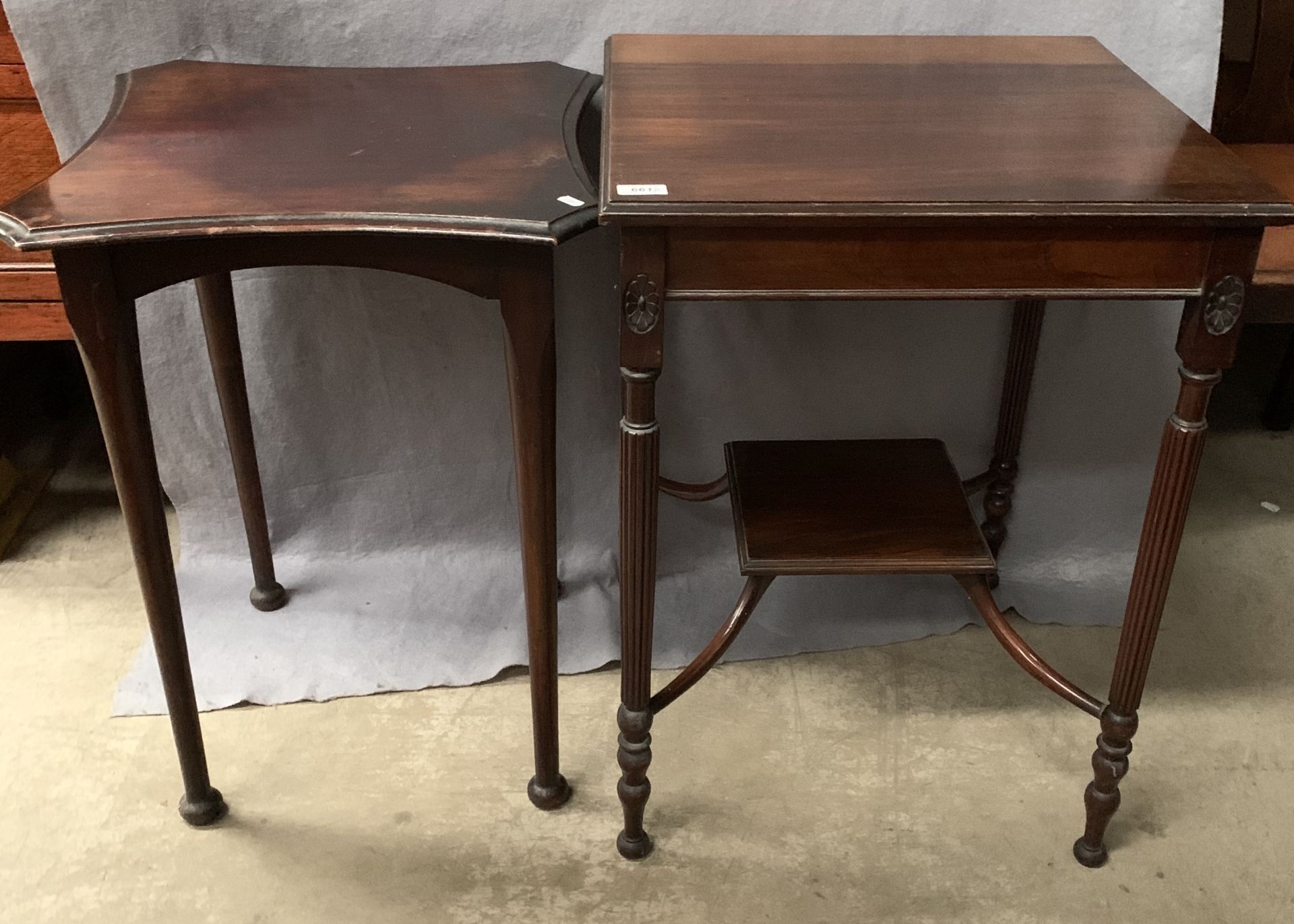 A square mahogany occasional table on reeded legs and an oak side table (2)