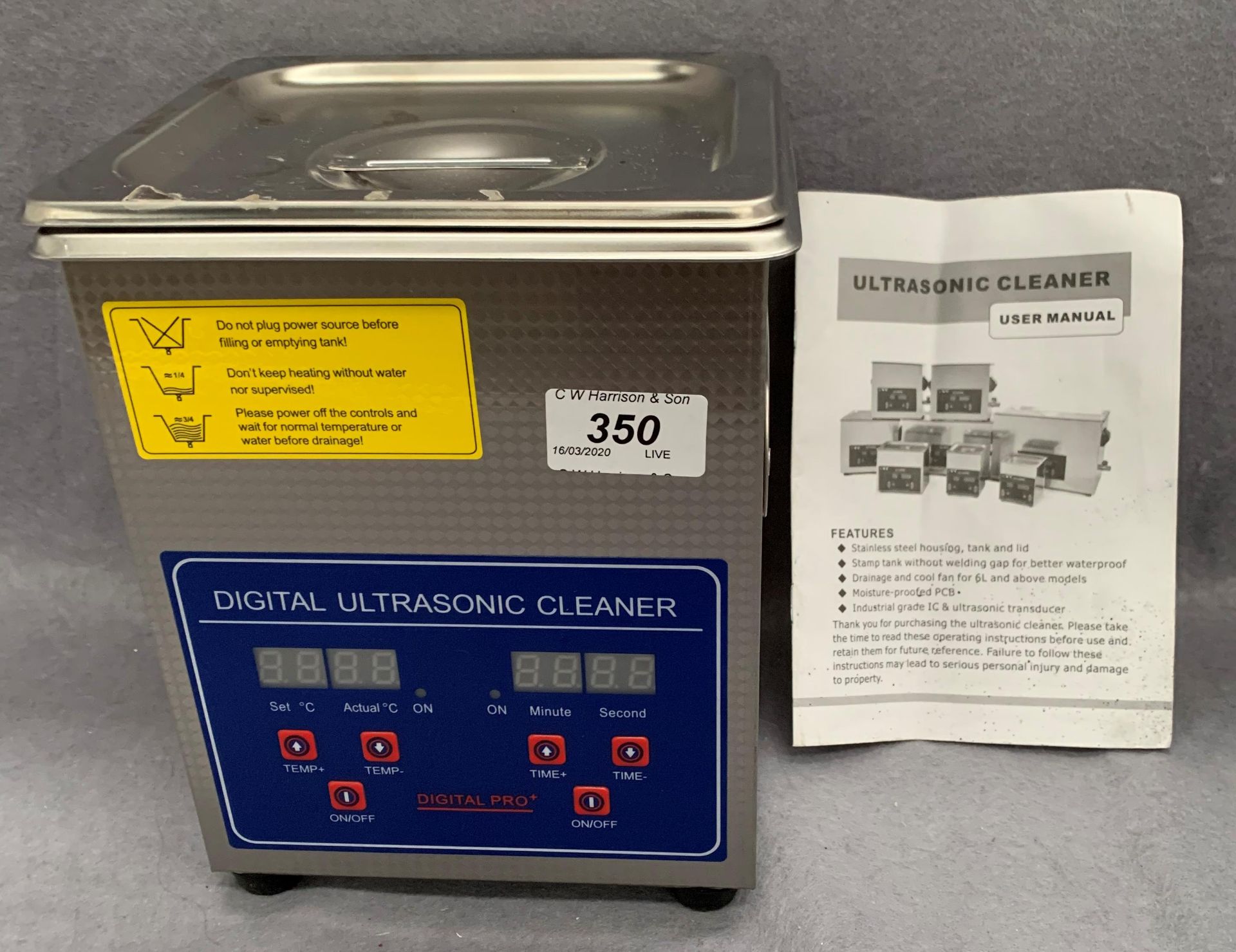 A PS-10A table top 2 litre digital ultrasonic cleaner complete with box