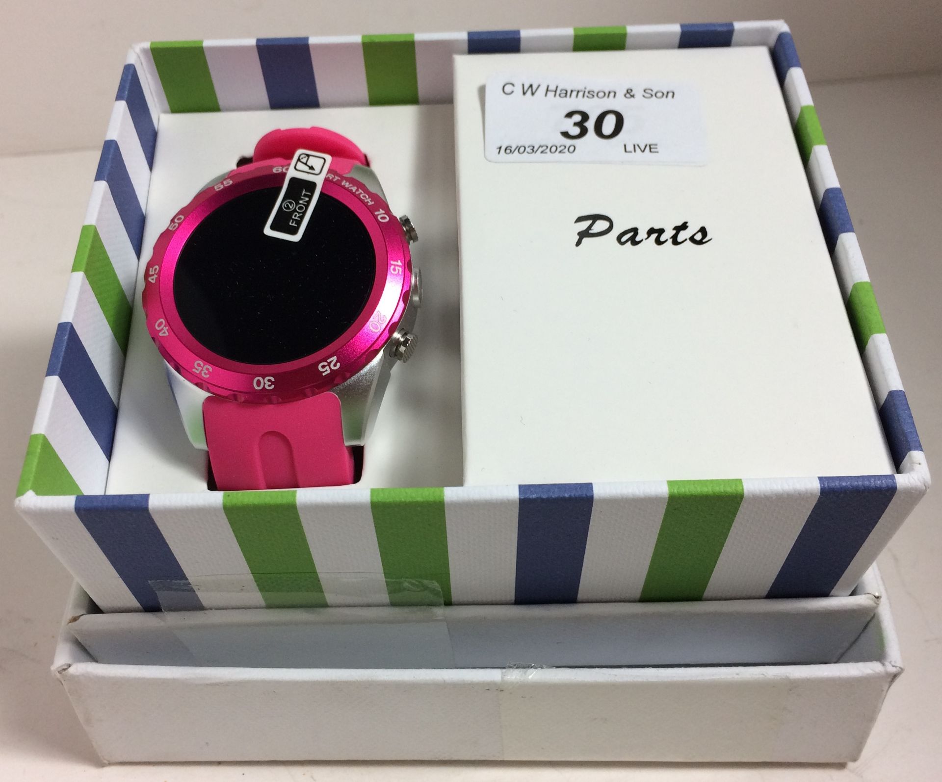 Touch screen smart watch in pink/silver (please note - this lot is subject to VAT)