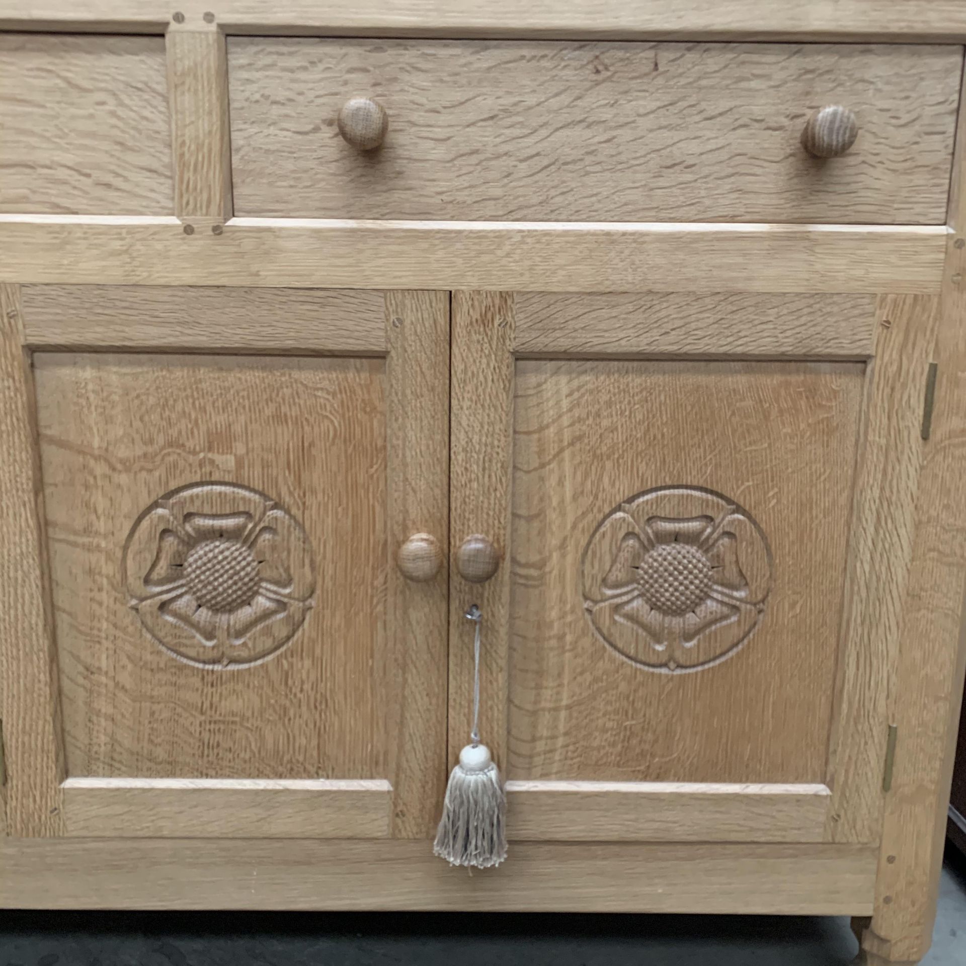 AN ALBERT JEFFRAY, SESSAY, EAGLEMAN OAK SIDEBOARD with adzed top - three drawer, - Image 6 of 7