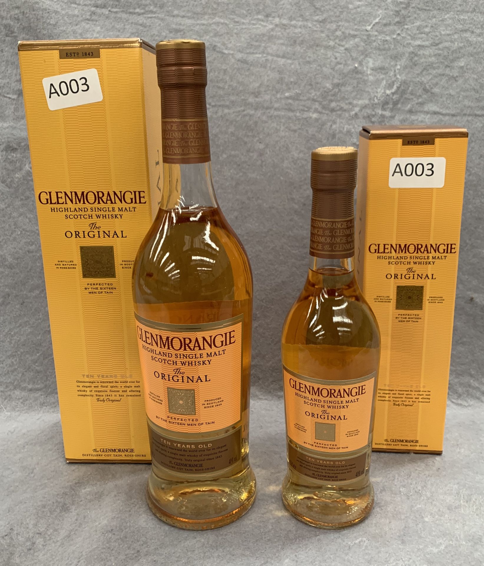 A 70cl bottle and a 35cl bottle of Glenmorangie Highland Single Malt Scotch Whisky, aged 10 years,