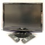 An LF Flatron M2294DJ 222 flat screen TV complete with two remote controls