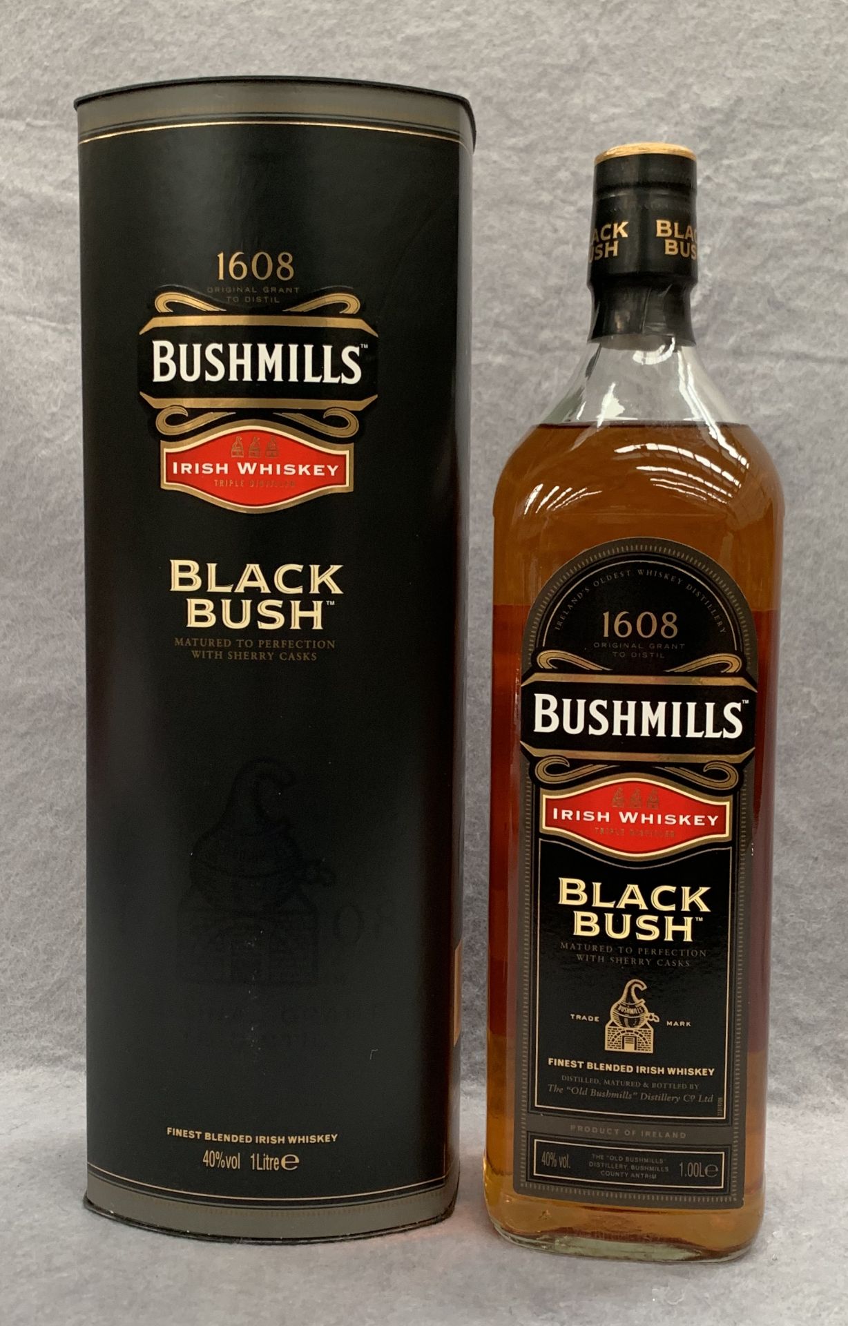 A 1 litre bottle of Bushmills Black Bush Irish Whiskey,