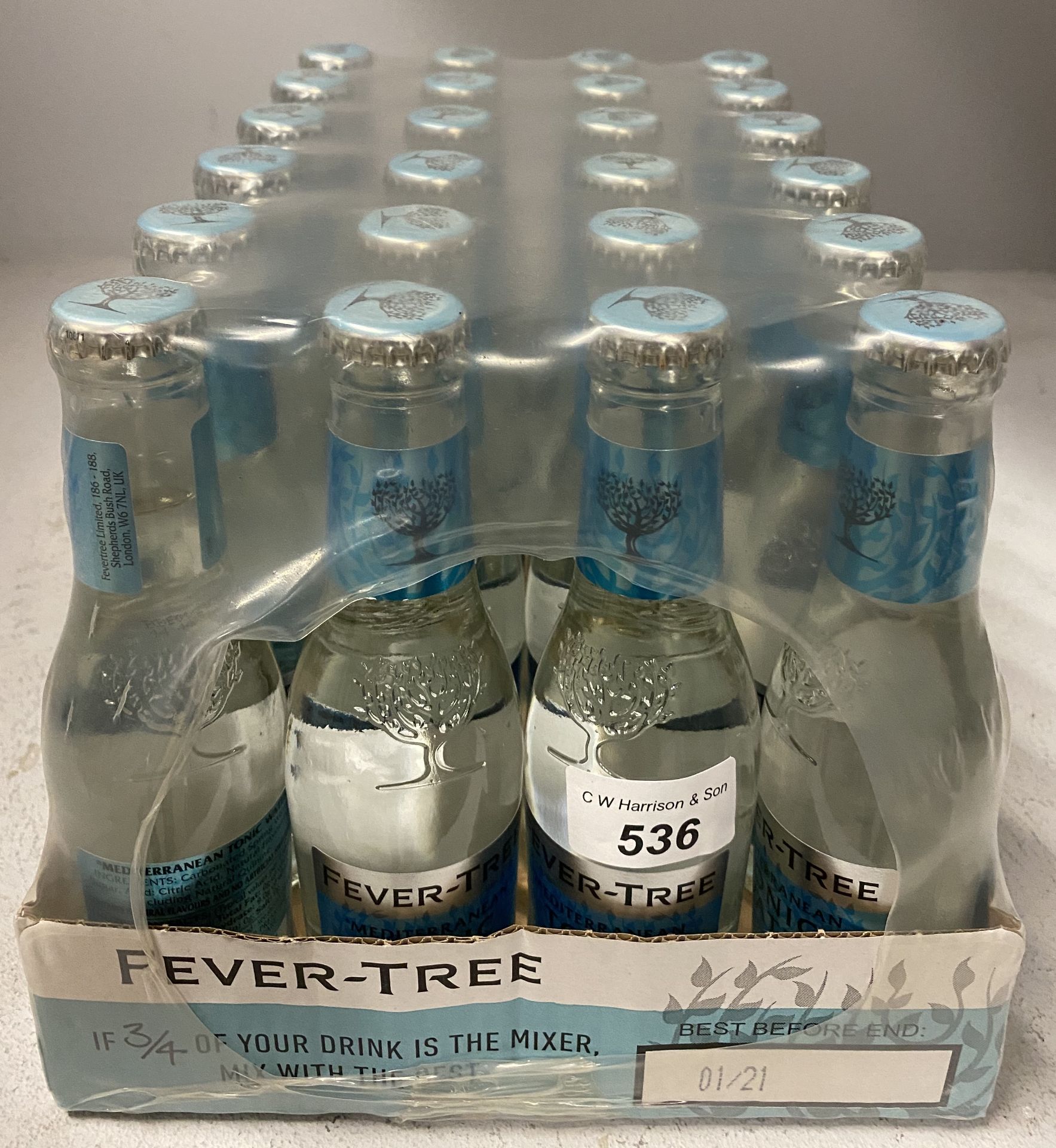 48 x 200ml bottles of Fever Tree Mediterranean Tonic Water