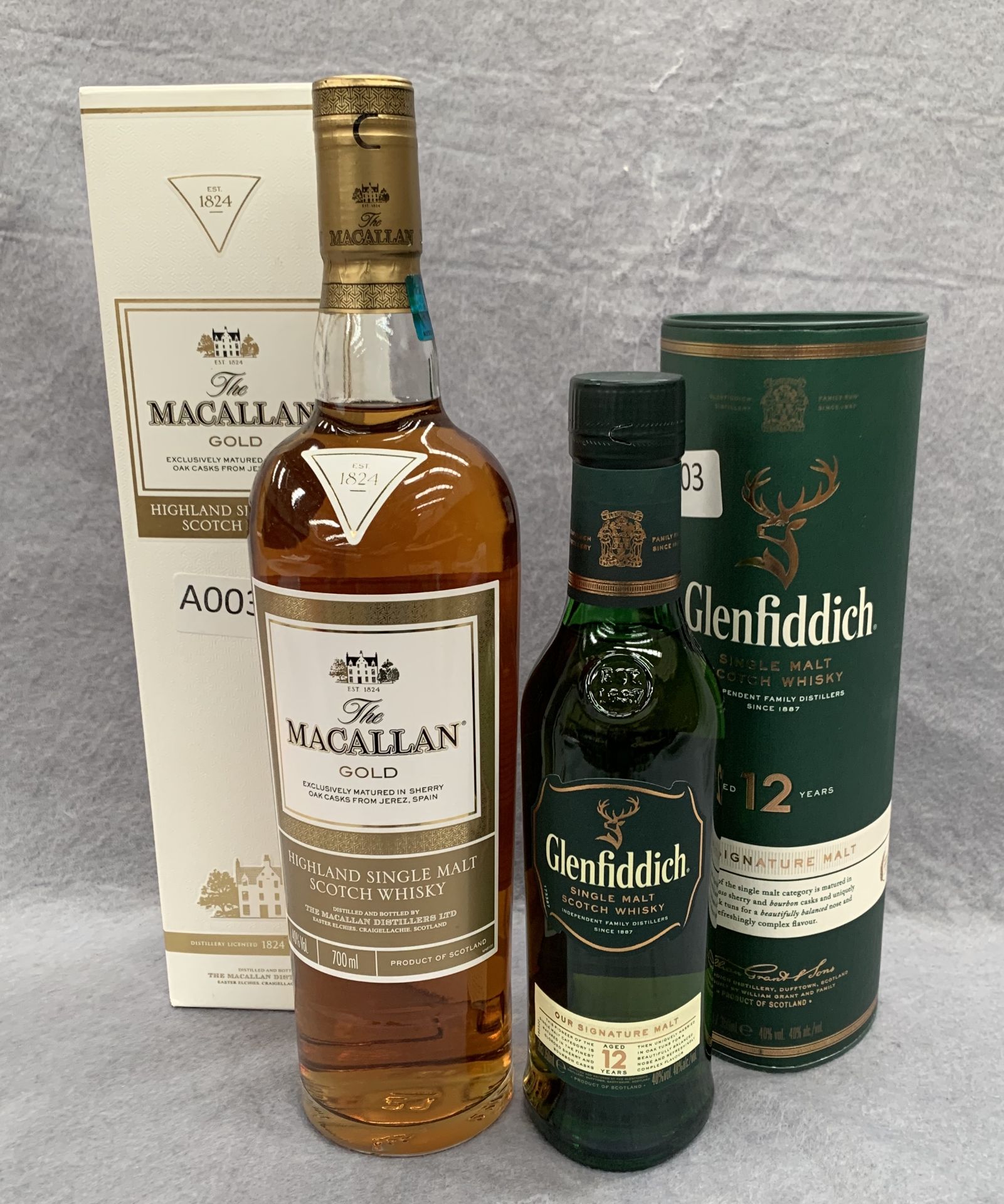 A 700ml bottle of The Macallan Gold Highland Single Malt Scotch Whisky in presentation box and a