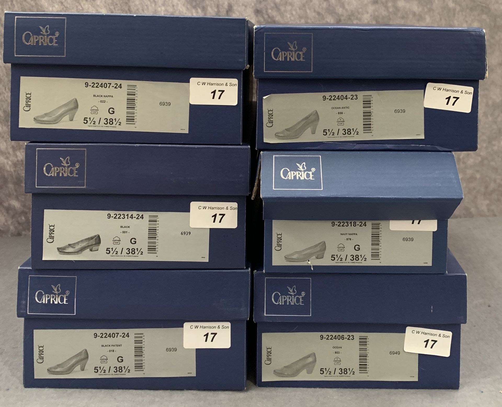 Six pairs of Caprice ladies shoes in black (3), ocean (2) and navy (1), various styles, size 5½, - Image 2 of 2