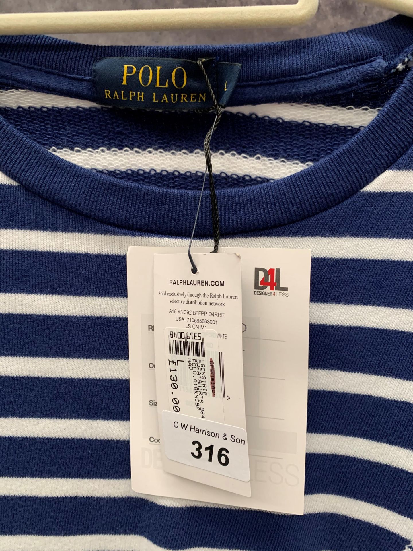 A polo Ralph Lauren men's sweatshirt, blue striped, size L, - Image 2 of 2