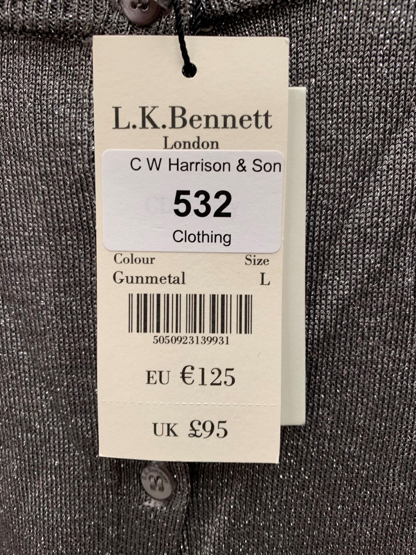 An L K Bennett ladies cardigan, gun metal, size L, - Image 2 of 2