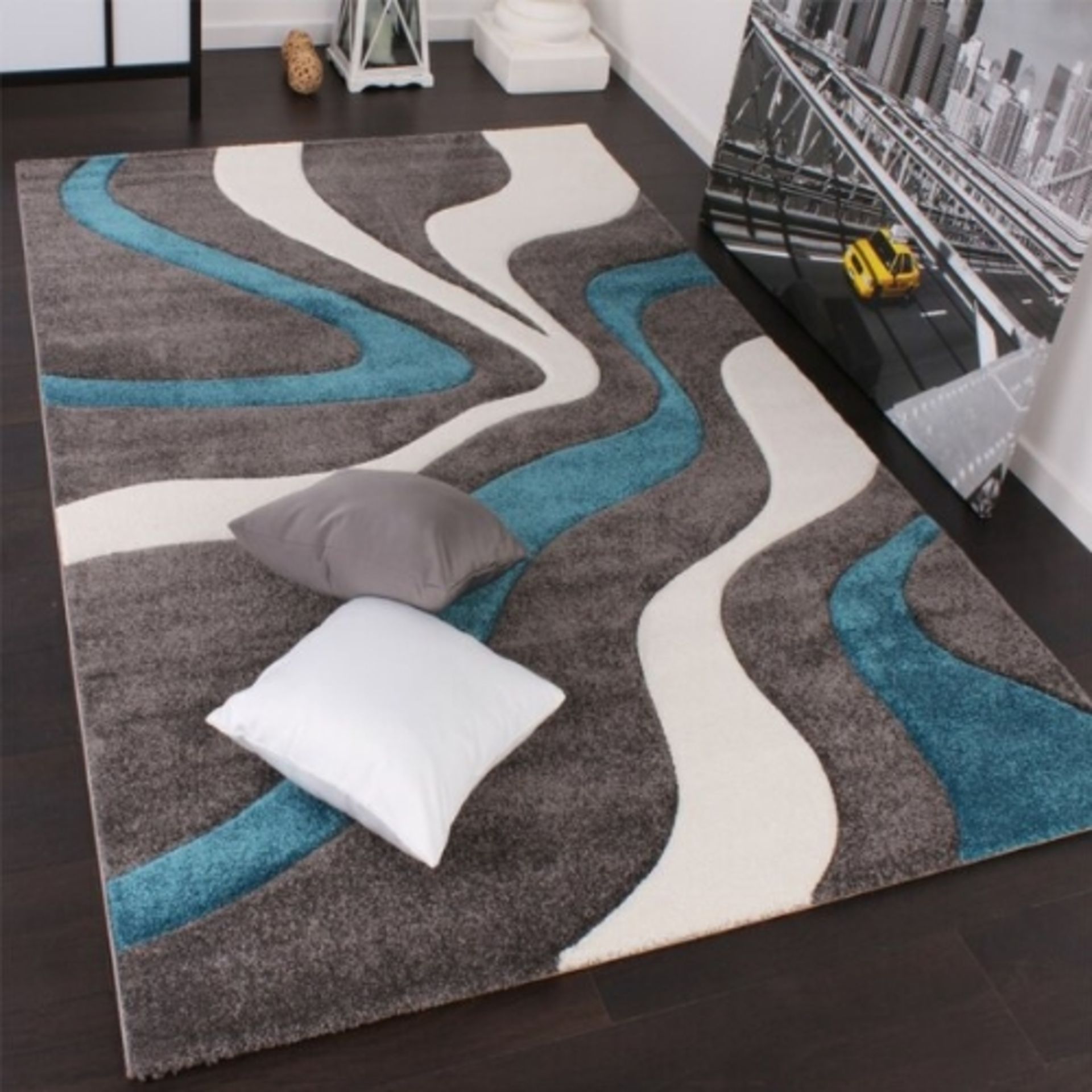 Lailah Grey/Turquoise/White Rug by Metro Lane,