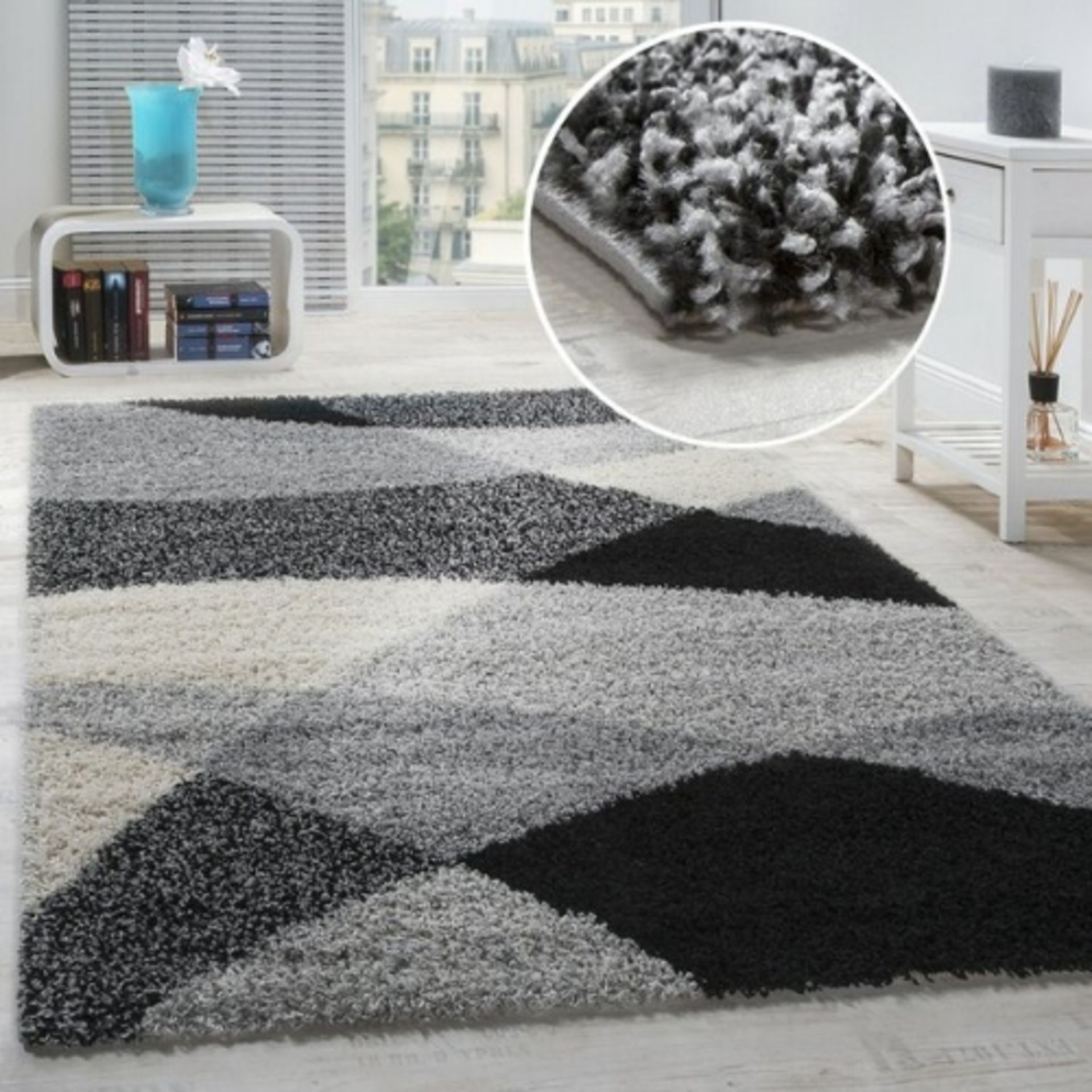 Ayleen Shag Grey/Black Rug by Zipcode Design,