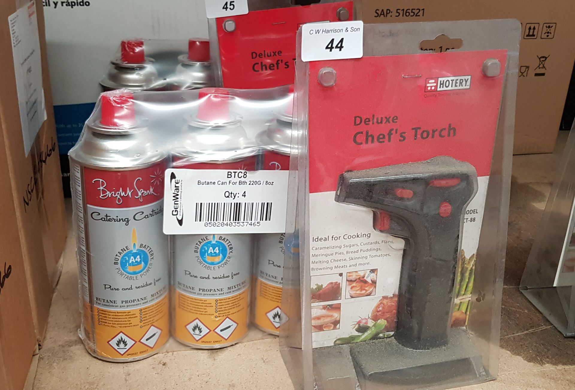 HOTERY DELUXE CHEFS TORCH & 4 X 220G BUTANE CANS