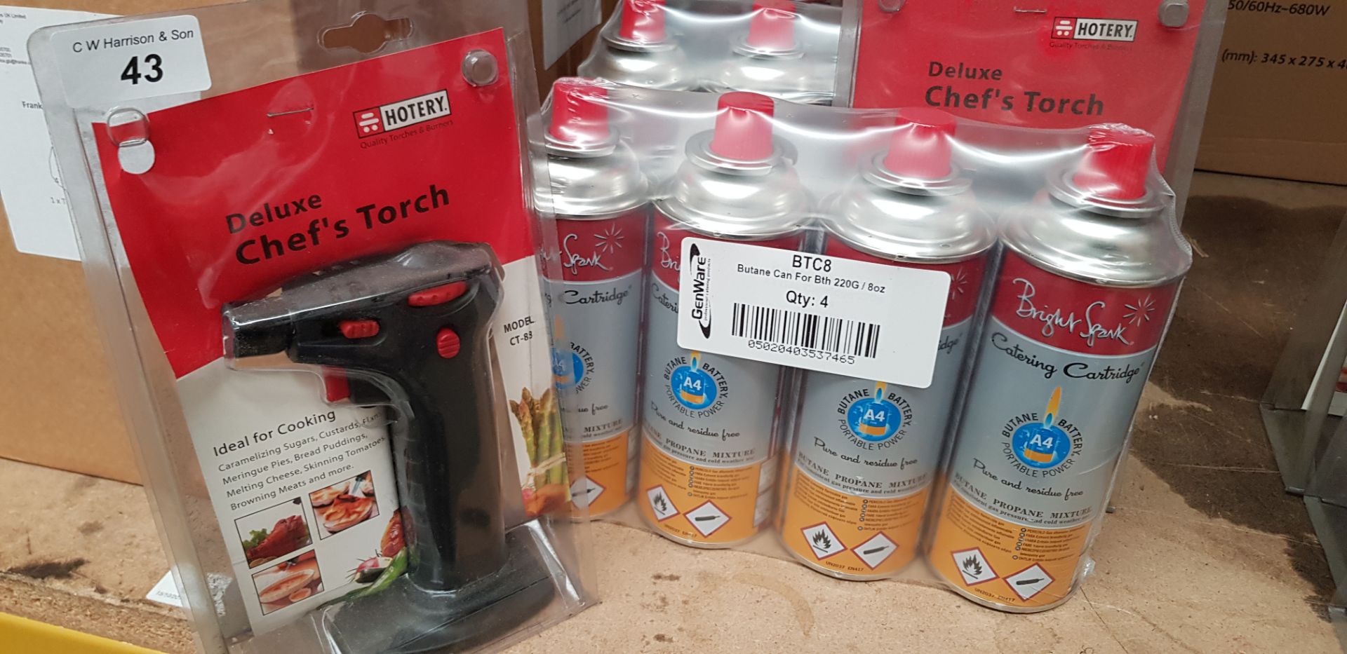 HOTERY DELUXE CHEFS TORCH & 4 X 220G BUTANE CANS