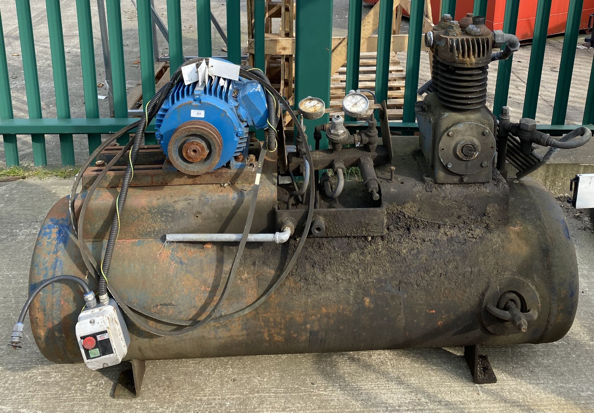 A horizontal air compressor (As seen,