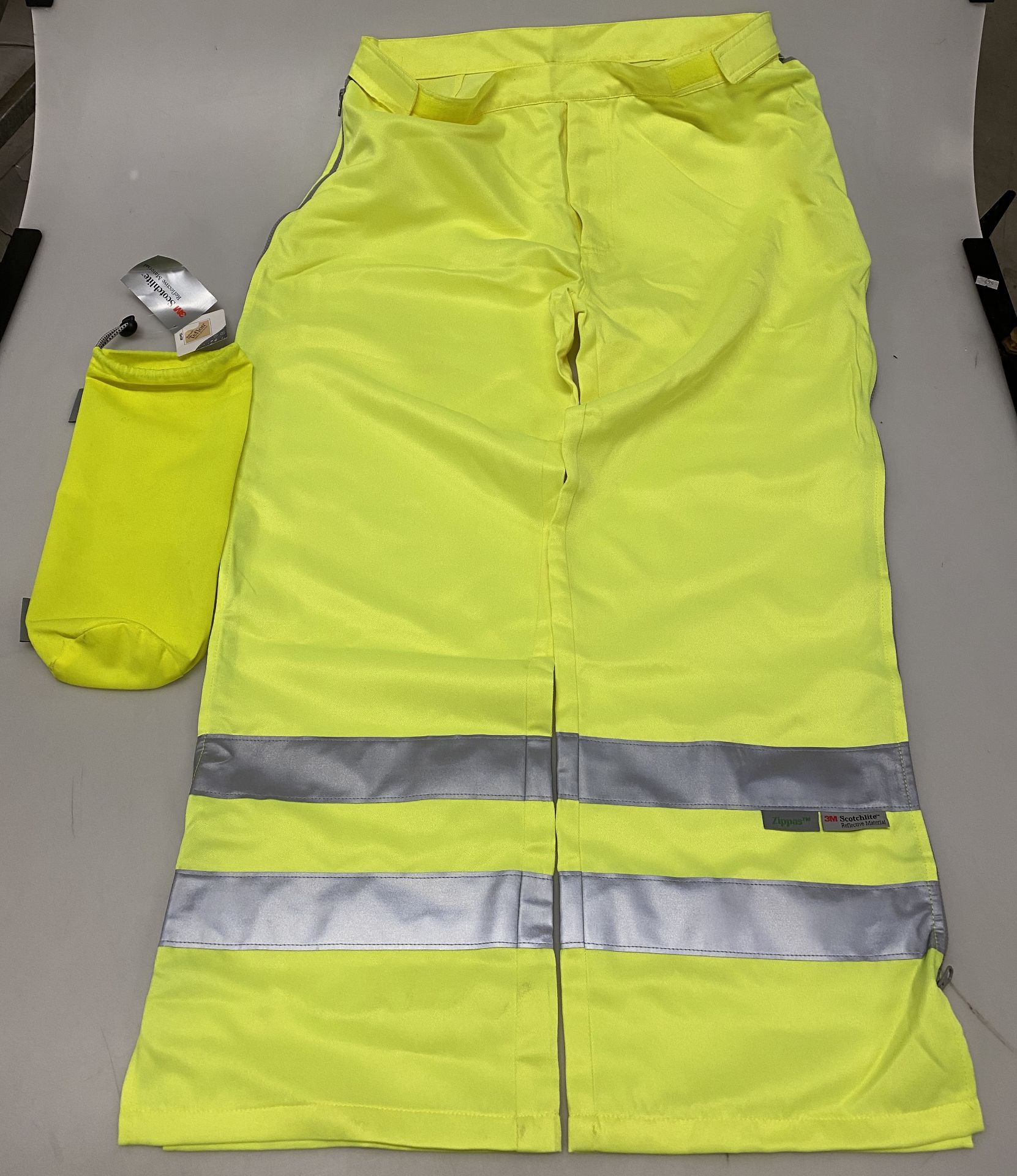 16 x Hi-Vi Zippas MX yellow PPE high visibility Telfon/Scotchlite zipped over trousers and bags.