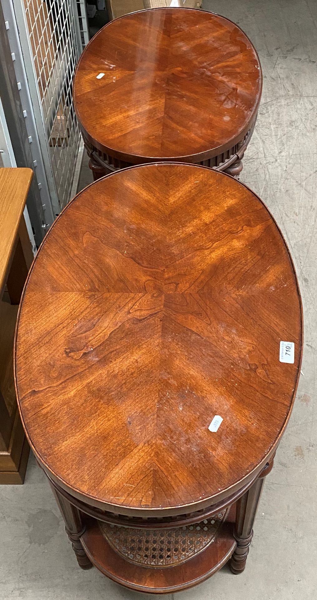 A pair of mahogany oval side tables with woven under trays, - Image 2 of 2