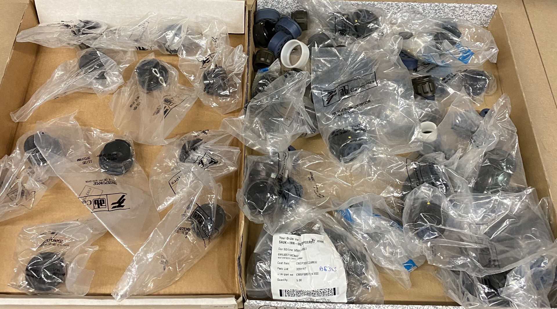 Contents to 2 trays - Packaged TT 4 pin and multi pin angled connectors,