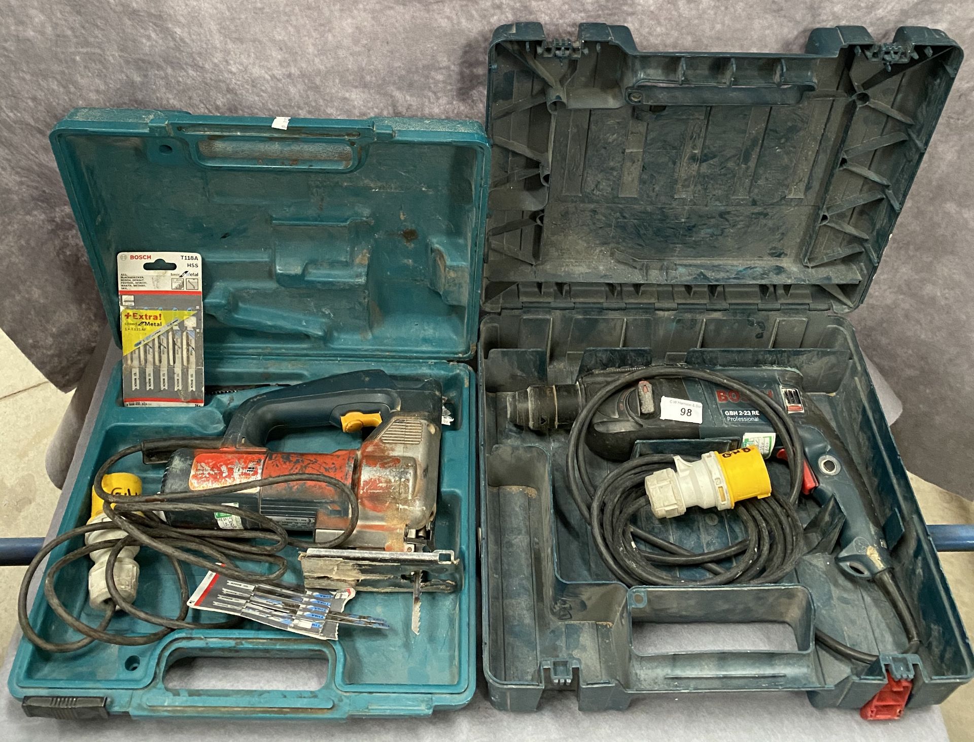 A Bosch GBH 2-23RE 110v drill and a 110v jigsaw