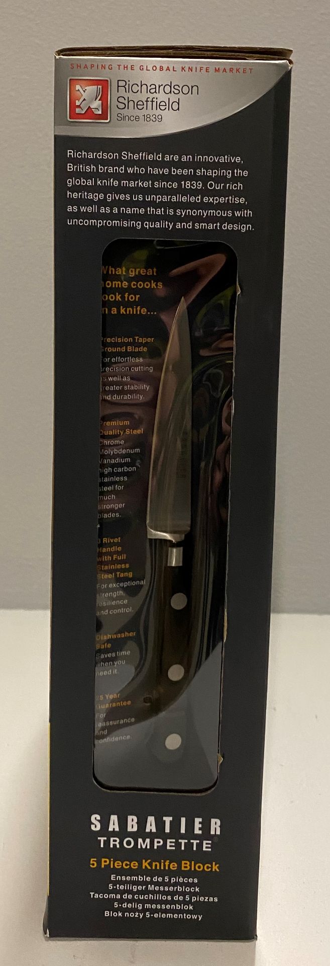 A Richardson Sheffield Sabatier Trompette stainless steel 5 piece knife block set RRP £96. - Image 2 of 3