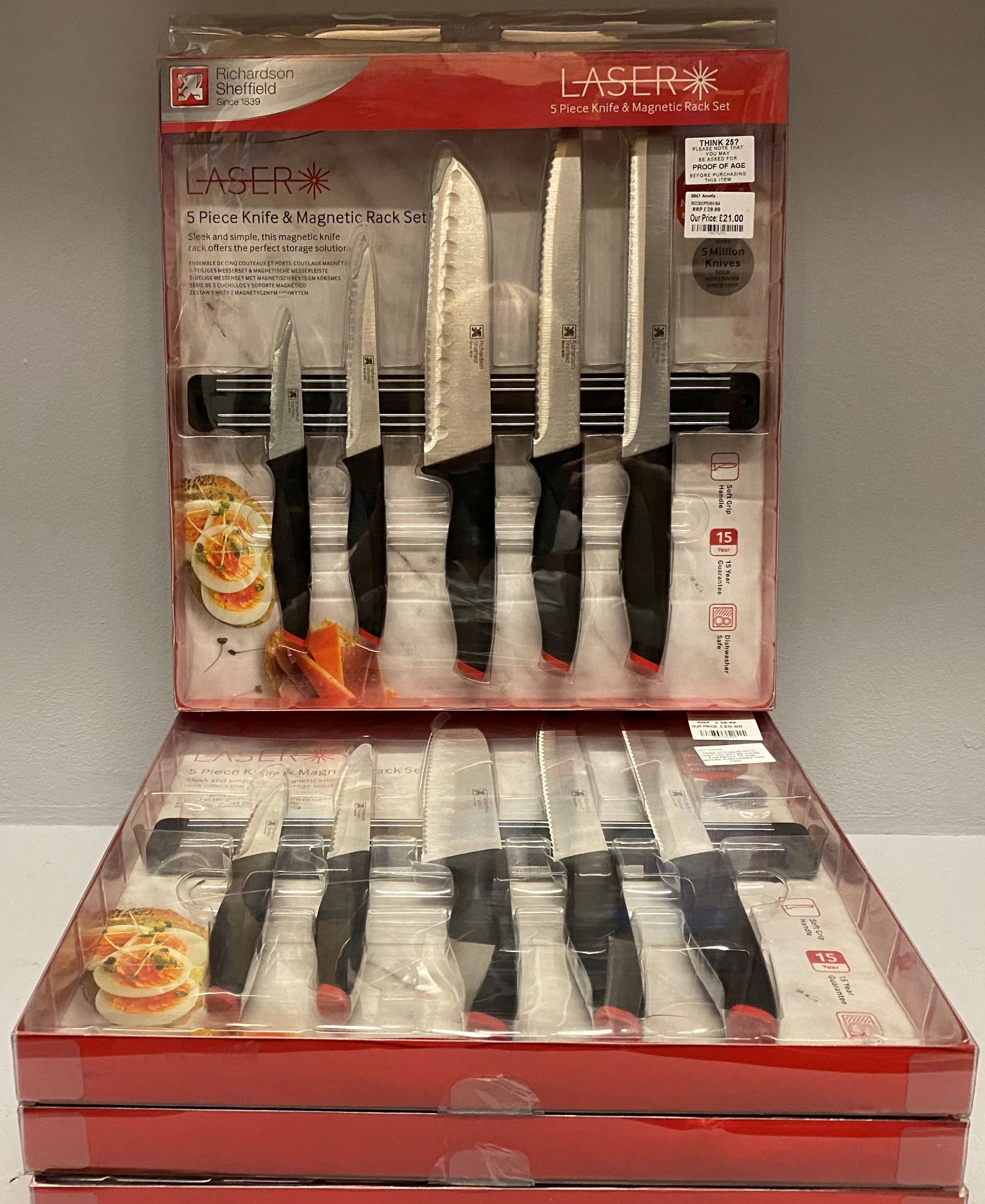 5 x Richardson Sheffield Laser 5 piece knife and magnetic rack sets RRP £29.