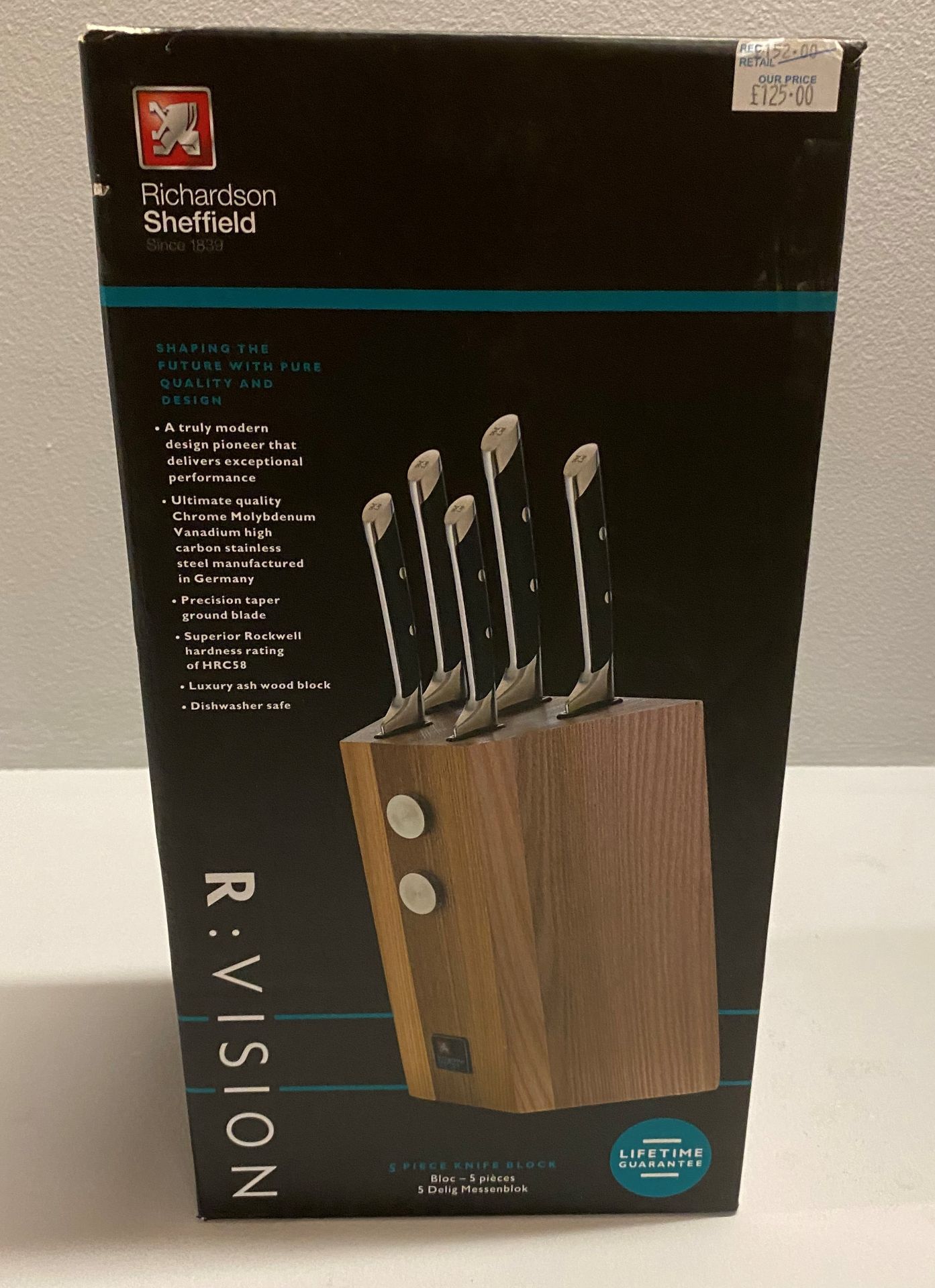 A Richardson Sheffield R:VISION 5 piece stainless steel knife block set RRP £152.