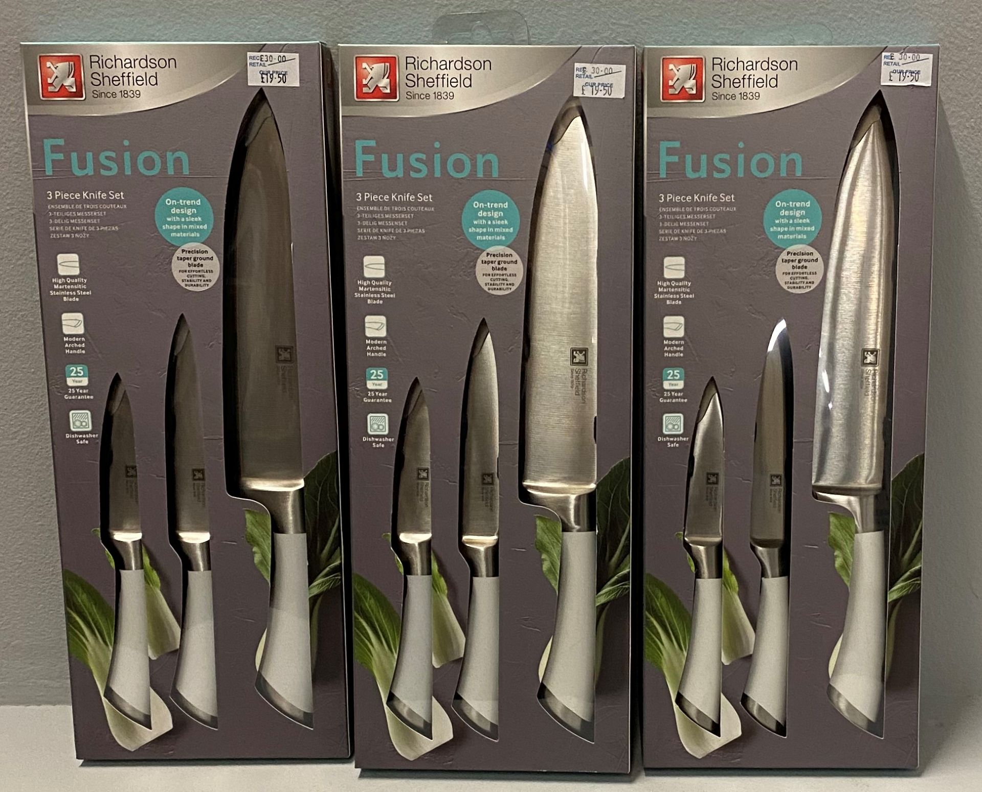 3 x Richardson Sheffield Fusion 3 piece stainless steel knife sets RRP £30.