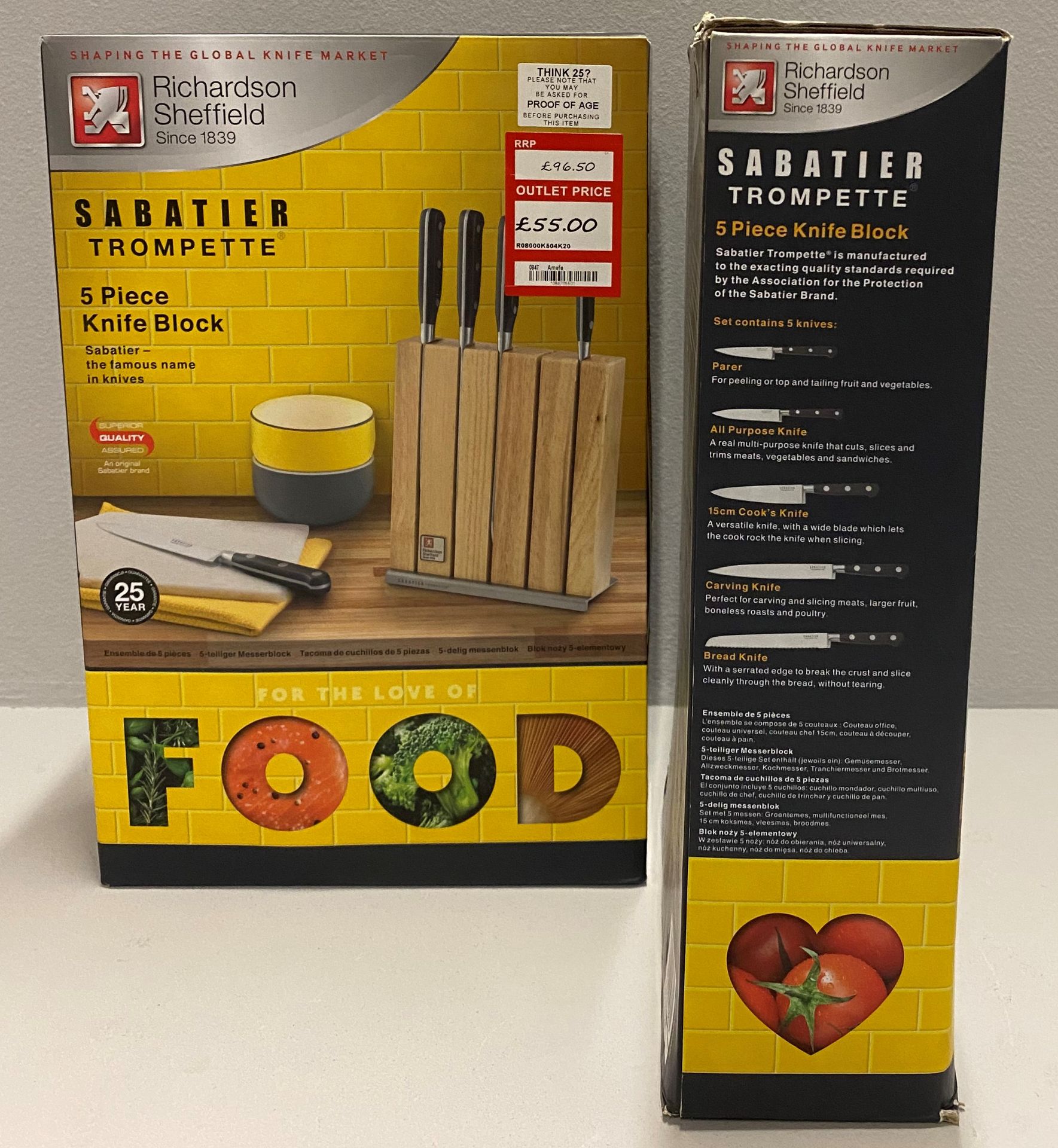 2 x Richardson Sheffield Sabatier Trompette stainless steel 5 piece knife block set RRP £96.