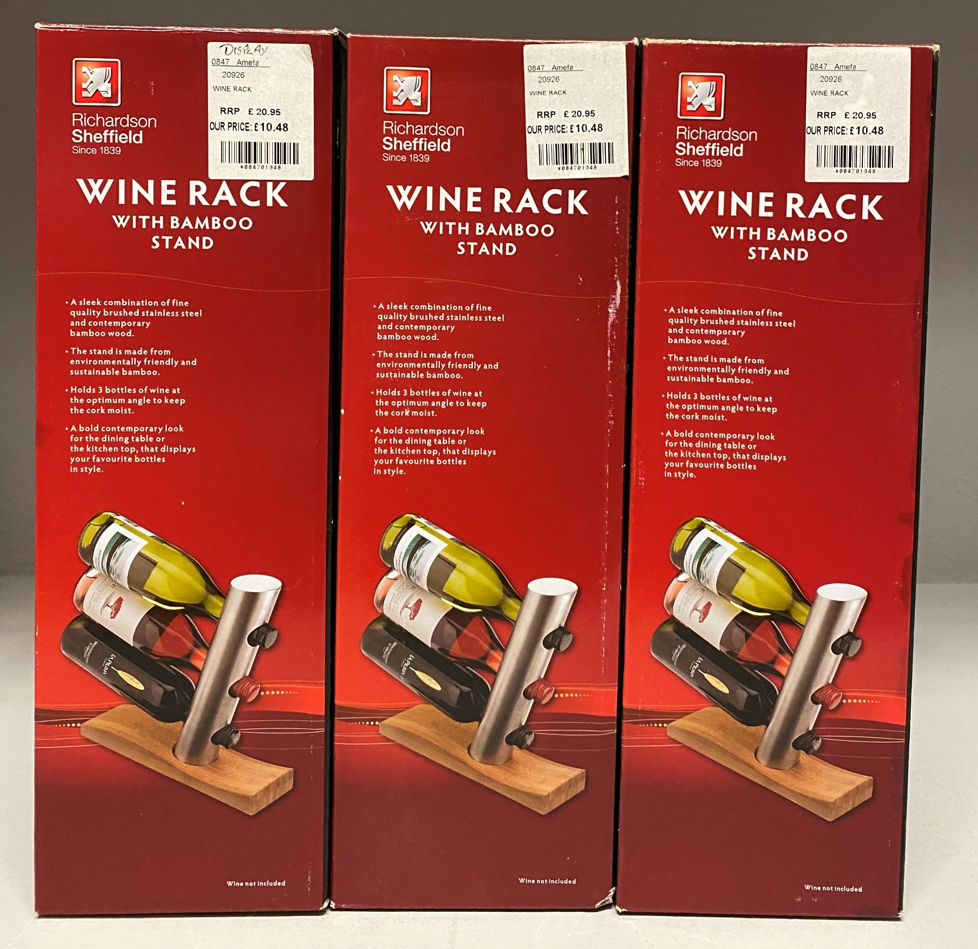3 x Richardson Sheffield wine racks with bamboo stands RRP £20.