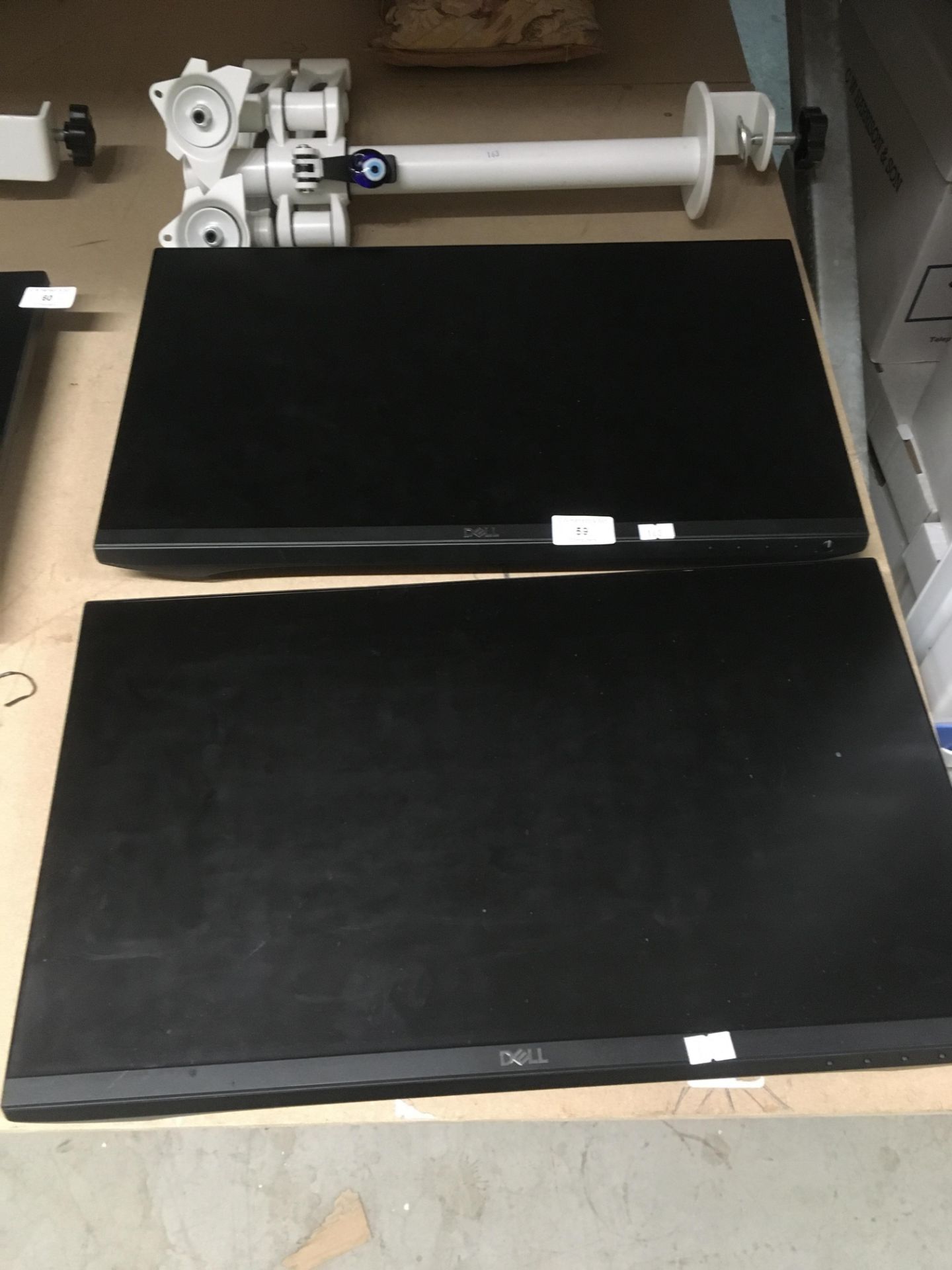 2 x Dell P2219H 22" flat panel monitors complete with twin pole mounted monitor arm by Kardo