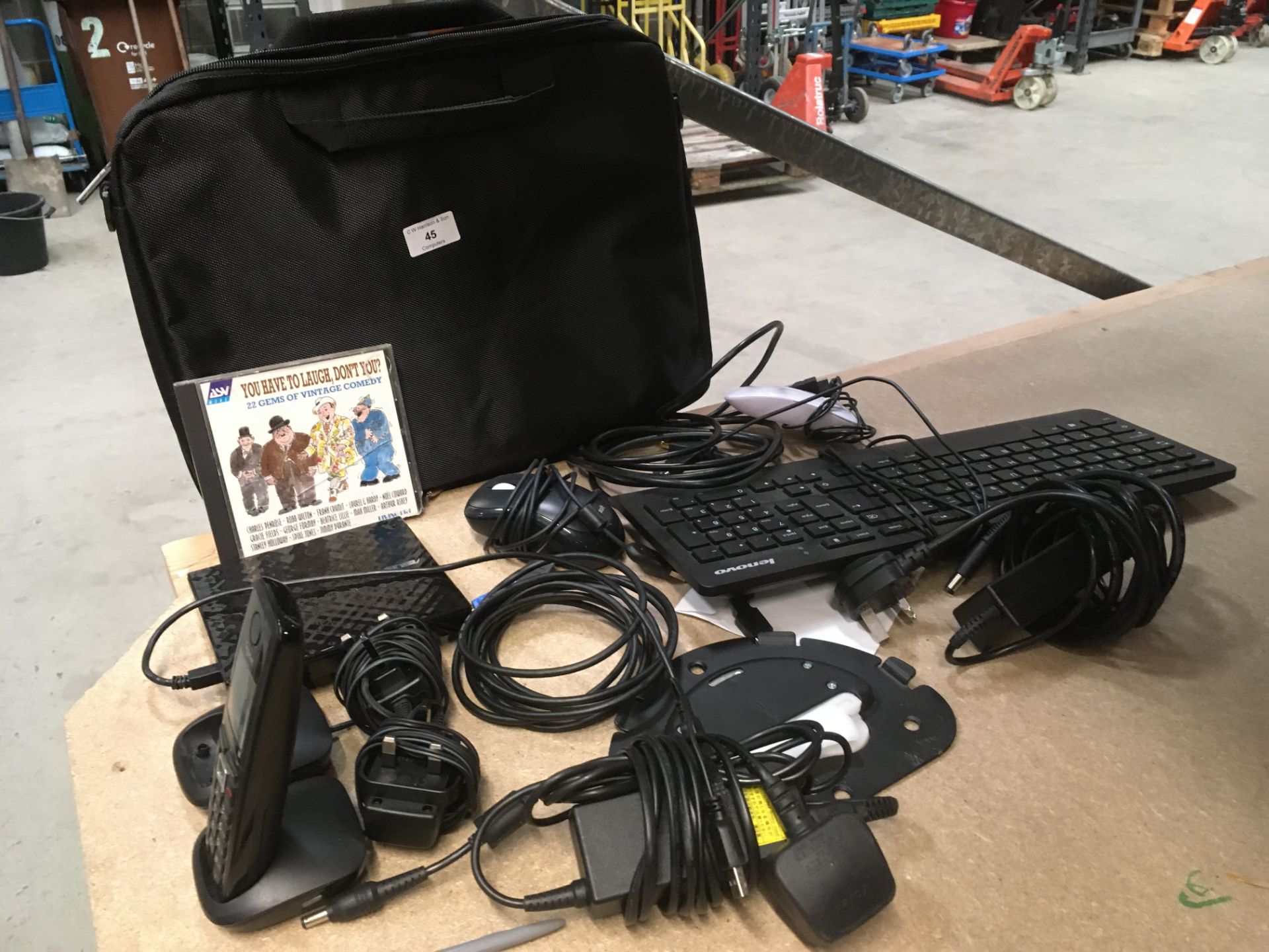 Mixed lot - Lenovo keyboard, mice, laptop bag, power adapters, etc.