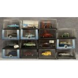Thirteen boxed Oxford 1:76 railway scale model cars and commercials and two others (15)