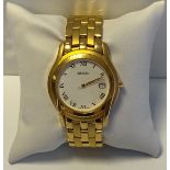 Gucci gilded stainless steel dress date watch with Roman numerals to face marked to rear of case