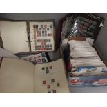 Contents to four stamp albums and a box,