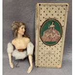 A Baitz Kunsflerkopf chalk ware half boudoir doll bottle stopper,