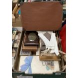 Contents to box pair of walnut finish photo frames, sets of gloves, boxes of buttons, buckles,