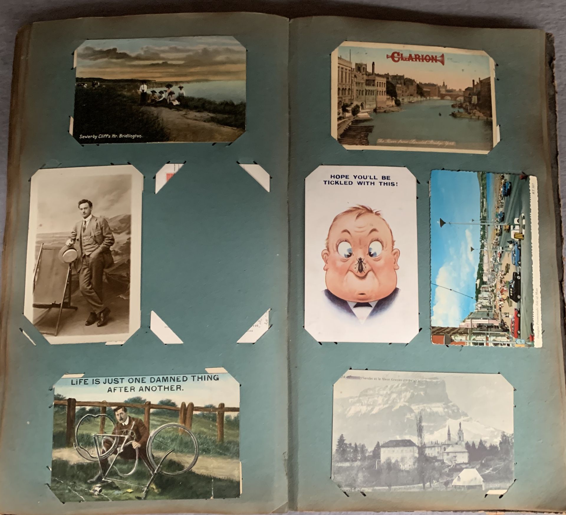 A postcard album containing topographical, humorous social history, greetings, watercolours, - Image 3 of 5