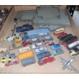 Contents to tray - a quantity of metal sectional toy roadway and a quantity of play worn diecast