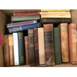 A box containing 20 various antiquarians novels circa 1870s - 1940s including Longfellow Poetical