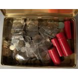 Contents to tin, a large quantity of Victorian and other pennies and coins,