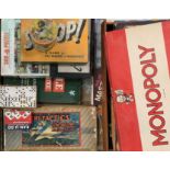 Contents to tray - various games and puzzles, Monopoly, Scoop, Tri-Tactics, Buccaneer, etc.